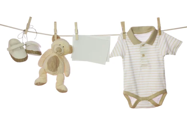 Baby goederen en lege Opmerking — Stockfoto