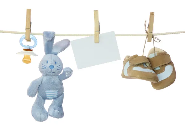Prodotti per l'infanzia blu e nota in bianco — Foto Stock