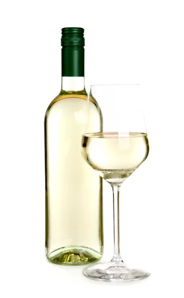 Fles en glas witte wijn — Stockfoto