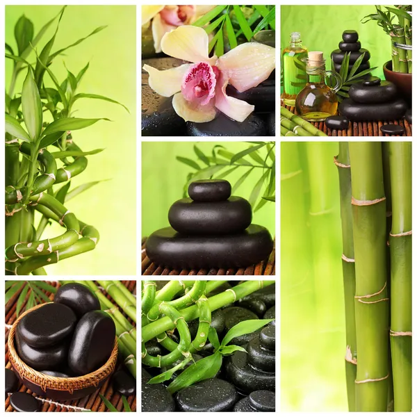 Collage de piedras calientes y bambú —  Fotos de Stock