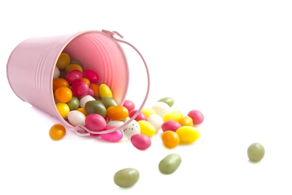 Bucket candy eggs — Stock Photo, Image