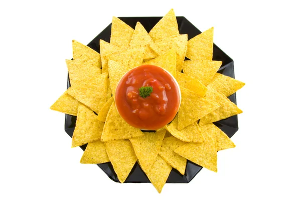 Ein Teller mit Tortilla-Chips — Stockfoto