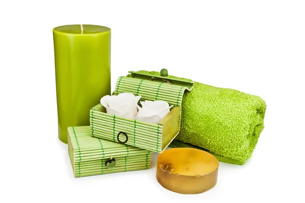 Asciugamano, sapone, candela — Foto Stock