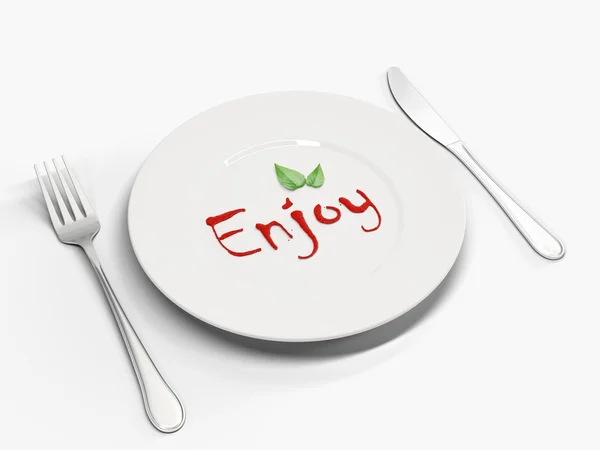 Obrázek talíře s textem kečup — Stock fotografie