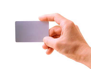 beyaz izole bir banka kartı ile el