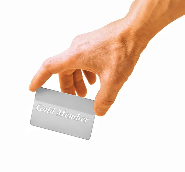 흰색 배경에 고립 된 카드와 손을 — 스톡 사진