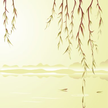 Weeping willow above the water clipart