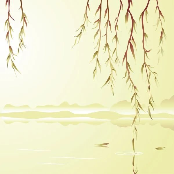 Weeping willow över vattnet — Stock vektor