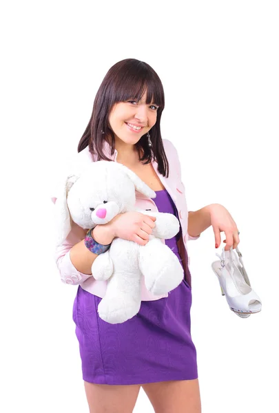 Menina e seu coelho de pelúcia — Fotografia de Stock