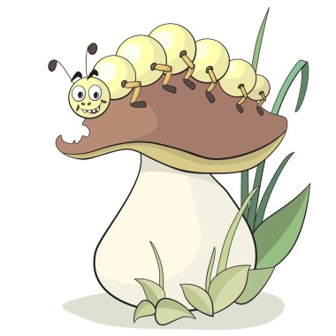 Caterpillar and mushroom clipart