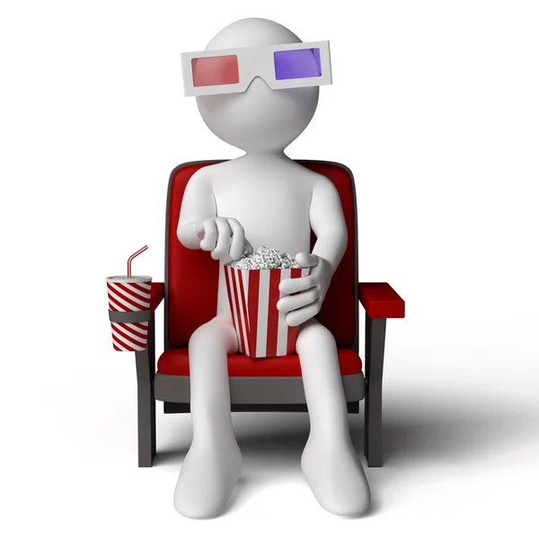 3d 人体坐在电影院里的扶手椅上 — 图库照片