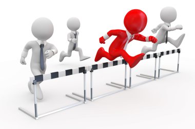 Businessmen in a hurdle race with the leader at the head clipart