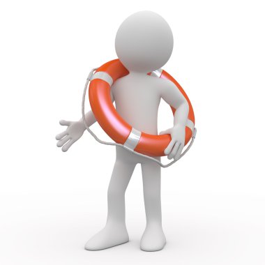 Man with an orange life preserver clipart