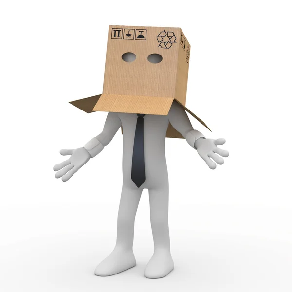 Επιχειρηματίας με ένα κουτί από χαρτόνι πάνω από το κεφάλι — Φωτογραφία Αρχείου