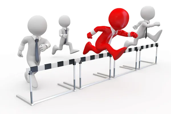 Businessmen in a hurdle race with the leader at the head — Stock Photo, Image