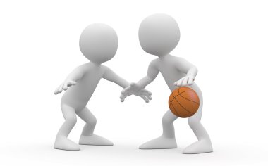 Two basketball players confronted in a one on one clipart