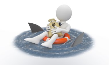 Businessman protecting his money from sharks clipart