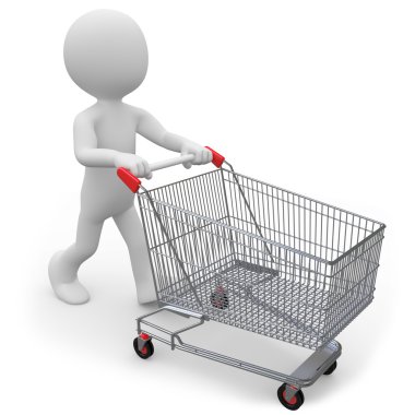 Man pushing a shopping cart empty clipart