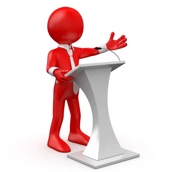 Homem vermelho falando em uma conferência — Fotografia de Stock