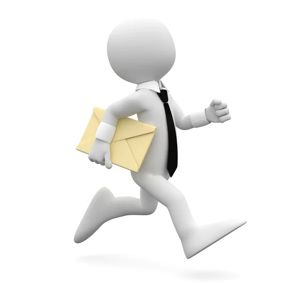 Man running with suit and tie, with a letter under his arm — Stock Photo, Image