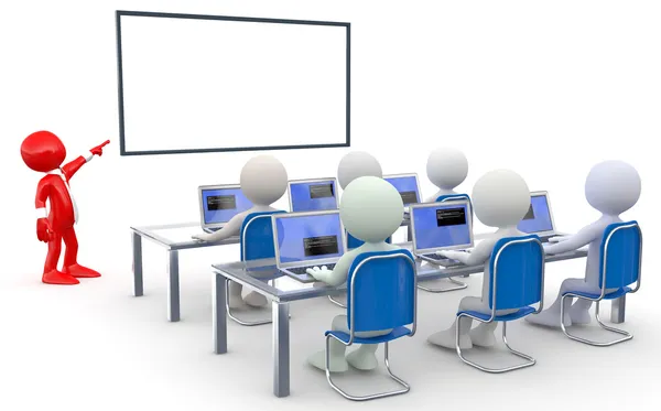 Dizüstü bilgisayarlar ile bazı öğrenciler için ders öğretmen — Stok fotoğraf