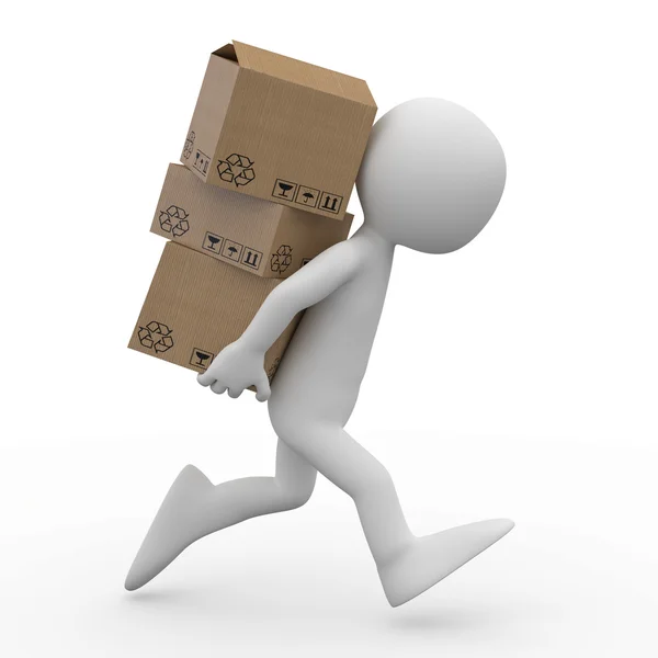 Man running with several boxes in the back — Stock Photo, Image