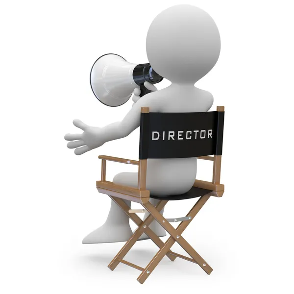 Director de cine sentado en una silla con una vista trasera de megáfono —  Fotos de Stock