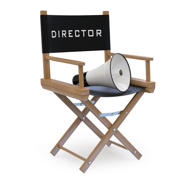 Cadeira de diretor de cinema com um megafone — Fotografia de Stock