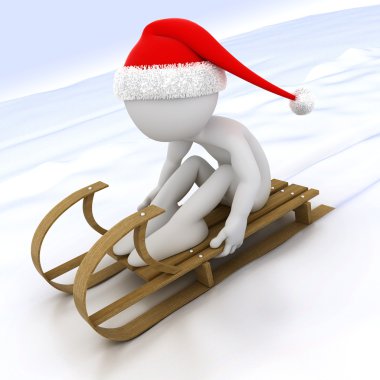 3D human with a sled in the snow clipart