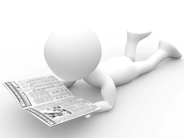 3D human reading the newspaper lying — Stock Photo, Image
