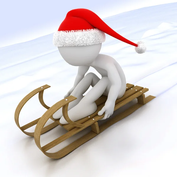 3D human with a sled in the snow — Stock Photo, Image