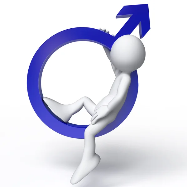 3D human sitting on the symbol of male — Stock Photo, Image