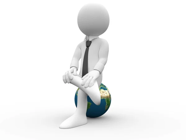 3D man sitting with his legs crossed on Earth — Stock Photo, Image