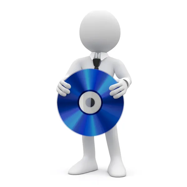 Binden man toont een enorme blauwe cd — Stockfoto
