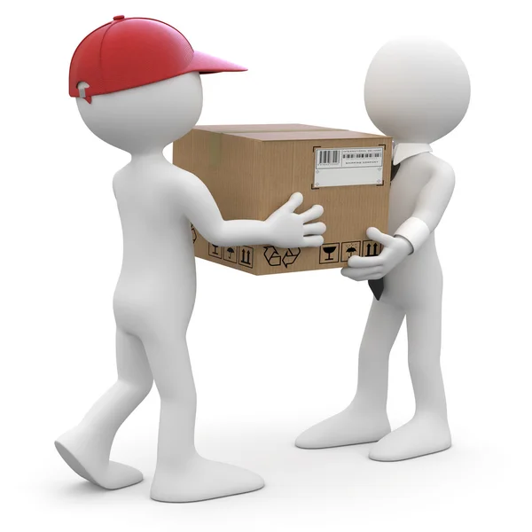 Trabajador entregando un paquete a un hombre de negocios — Foto de Stock