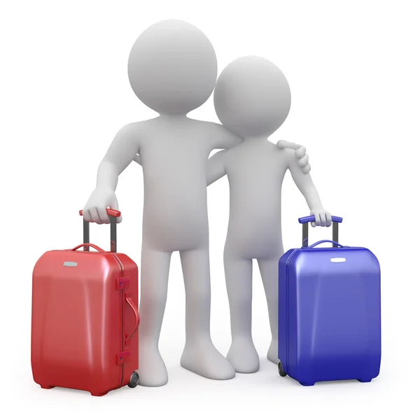 Couple of lovers ready to go away with their suitcases — Stock Photo, Image