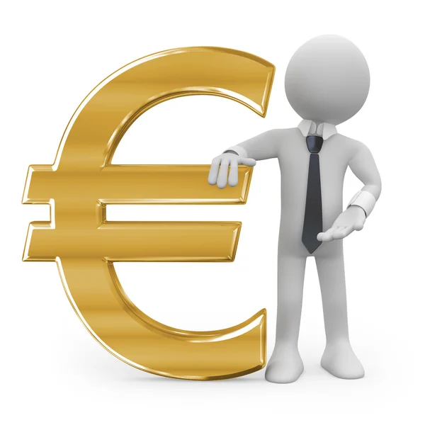 Business man leaning on the euro sign — Stock Photo, Image