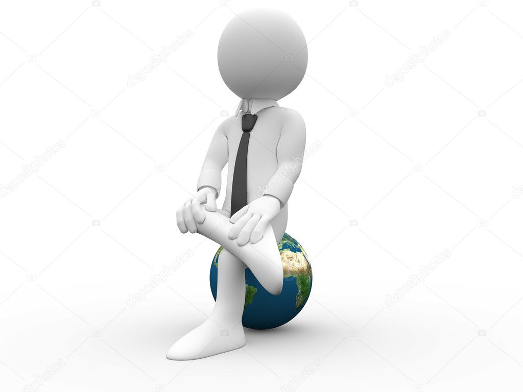 3D man sitting with his legs crossed on Earth