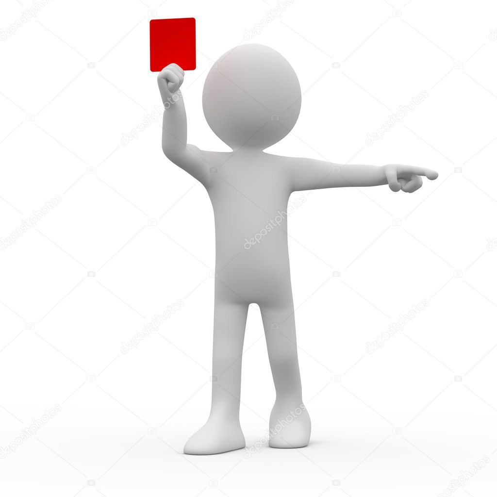 Referee showing red card and pointing with his index finger