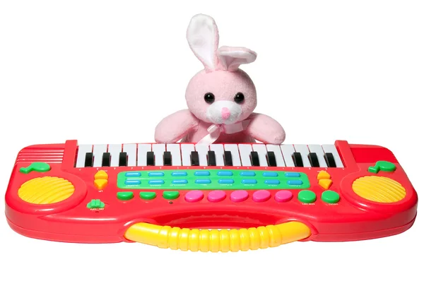 Coniglietto rosa con sintetizzatore — Foto Stock