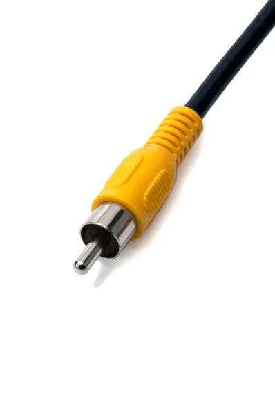 Single yellow metal rca plug with cord — Stock Photo, Image