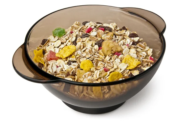 stock image Dry cereal in a black bowl