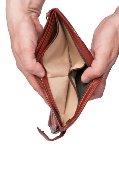 Empty wallet open in hands - bankrupt — Stock Photo, Image