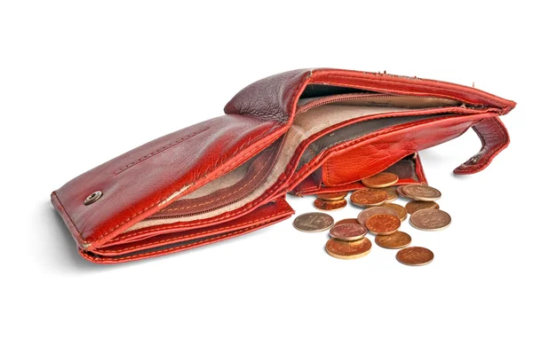 Empty leather wallet with a small change — Stock Photo, Image