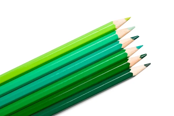 Set di matite colorate, tavolozza verde — Foto Stock
