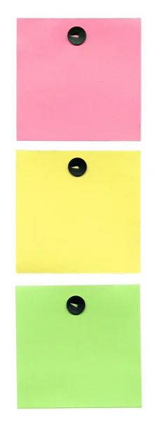 Три кольорові наклейки закріплені штифтом, як світлофор — стокове фото