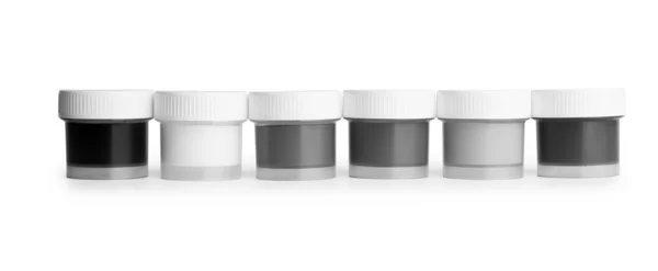 Discolored gouache palette jars in a row — Stock Photo, Image