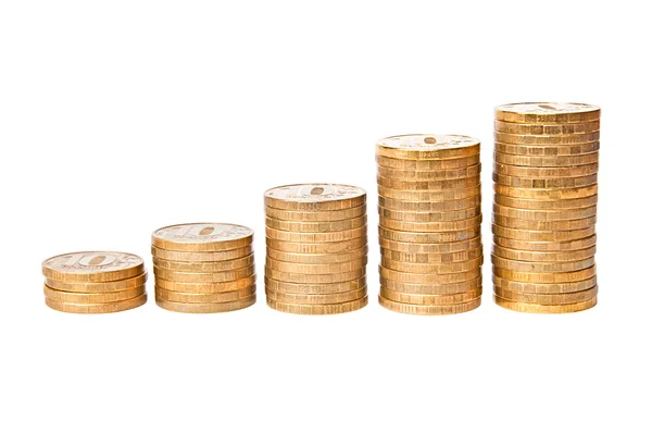Rising columns from coins — Stock Photo, Image