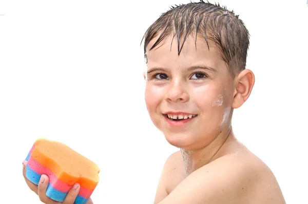 A boy swims in the bathtub — Stock Photo, Image