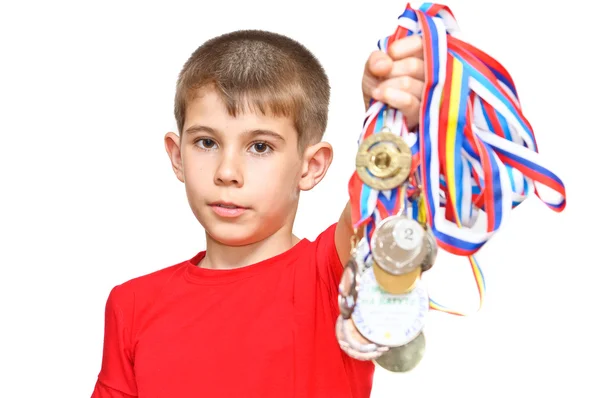 stock image Boy-athlete with medals